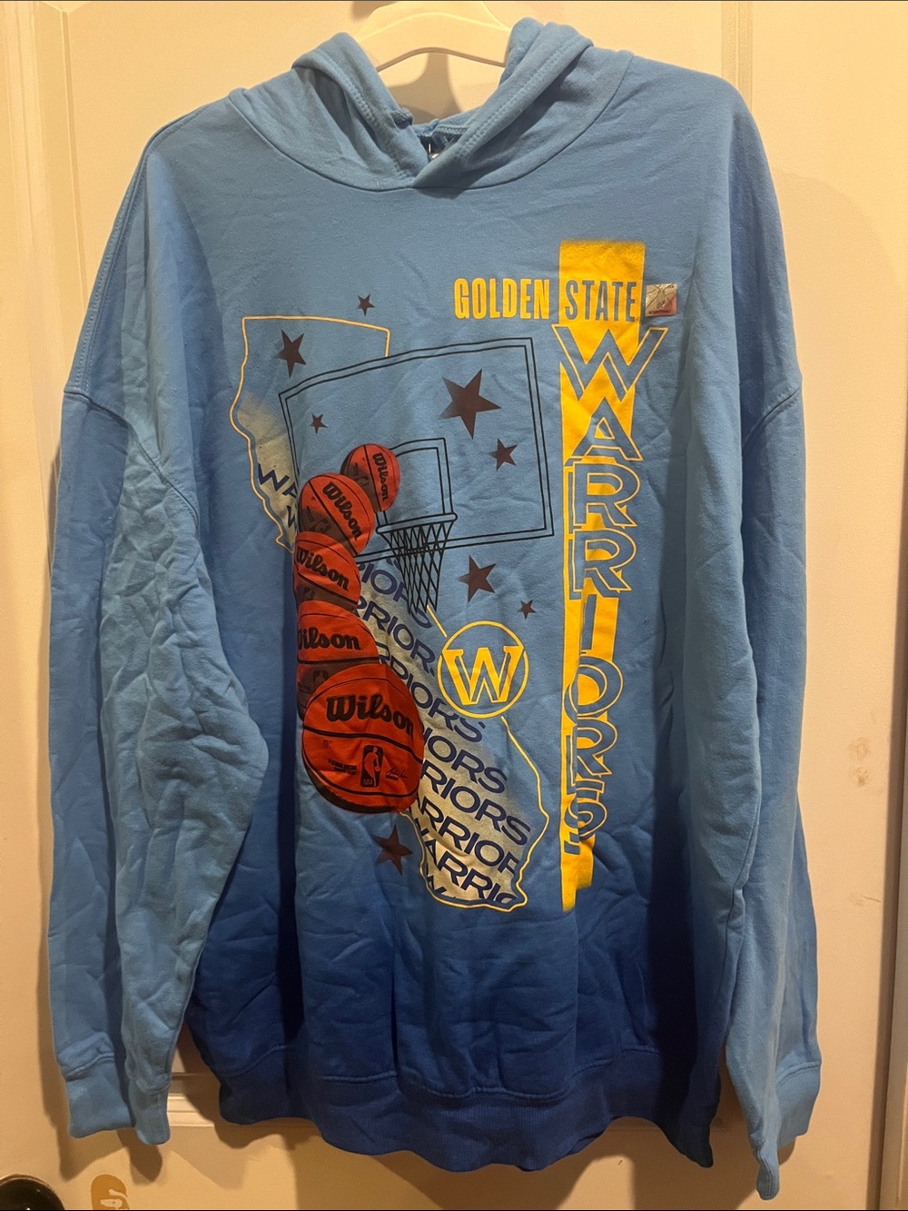NBA Light Blue Golden State Warriors Graphic Hoodie with Yellow Accents